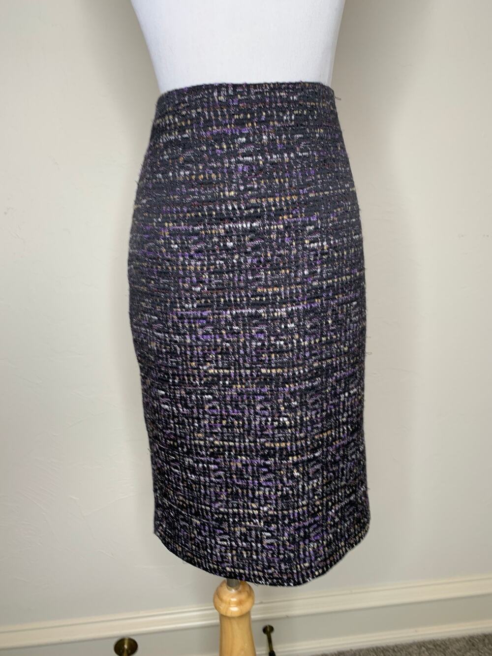 Ann Taylor Black Purple White Tweed Pencil Skirt Sz 4 Career
